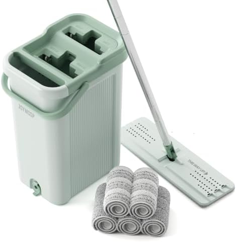 8L Large Capacity Flat Mop System (Light Green) with Extension Handle