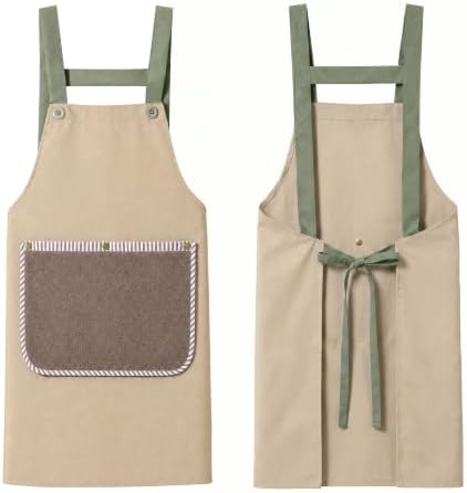 Apron with Pockets, Detachable Towel in Beige Brown
