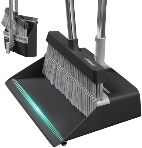 Black Broom and Dustpan Set with Built-in Comb Tooth