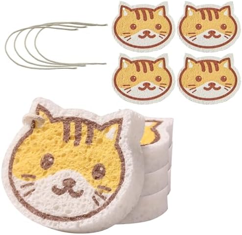 Cartoon Kitchen Sponge, Cellulose Sponges for Cleaning, Non-Scratch - Kitten Pattern