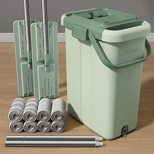 Flat Mop System, Microfiber Mop and Bucket Set, Household in Green