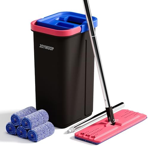 Flat Mop System, Microfiber Mop and Bucket Set, Floor & Wall Cleaning in Black
