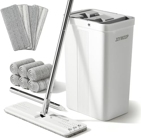 Mop and Bucket with Wringer Set with 61 Mop Handle with Flexible 13 Flat Head with 10 pcs Microfiber Mop Pads