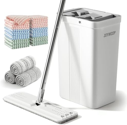 Mop and Bucket with Wringer Set with Microfiber Cleaning Cloth in White