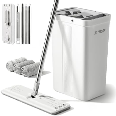 Mops and Bucket with Wringer Set with 50 Mop Handle with Flexible in White