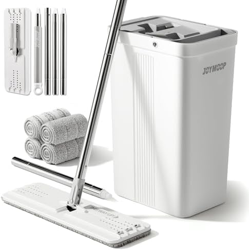 Mops and Bucket with Wringer Set with 61 Mop Handle with Flexible in White