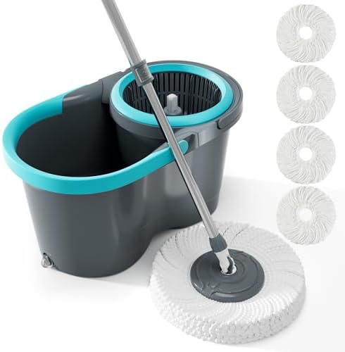 Spin Mop and Bucket Set with 4 Microfiber Mop Heads