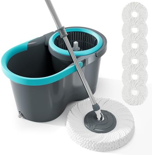Spin Mop and Bucket Set with 6 Microfiber Mop Heads